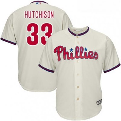 Youth Majestic Philadelphia Phillies 33 Drew Hutchison Authentic Cream Alternate Cool Base MLB Jersey