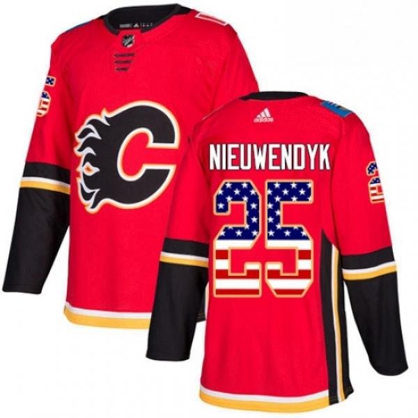 Mens Adidas Calgary Flames 25 Joe Nieuwendyk Authentic Red USA Flag Fashion NHL Jersey