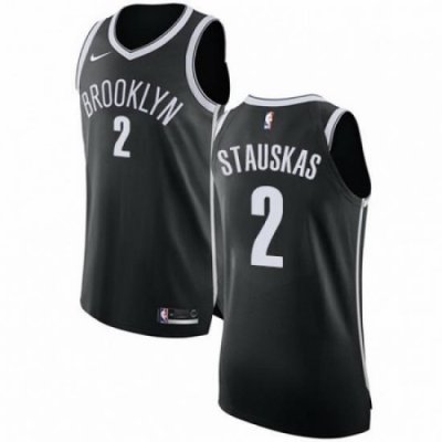 Mens Nike Brooklyn Nets 2 Nik Stauskas Authentic Black Road NBA Jersey Icon Edition