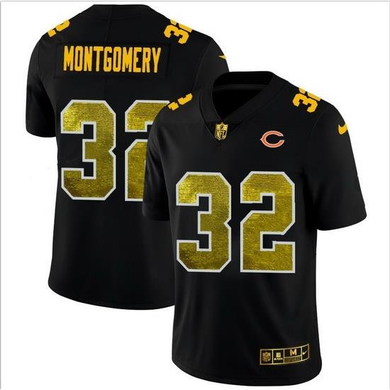 Chicago Bears 32 David Montgomery Men Black Nike Golden Sequin Vapor Limited NFL Jersey