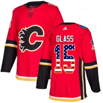 Youth Adidas Calgary Flames 15 Tanner Glass Authentic Red USA Flag Fashion NHL Jersey