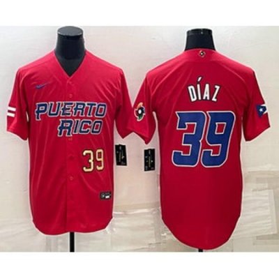 Men's Puerto Rico Baseball #39 EdWin Diaz Number 2023 Red World Baseball Classic Stitched Jerseys