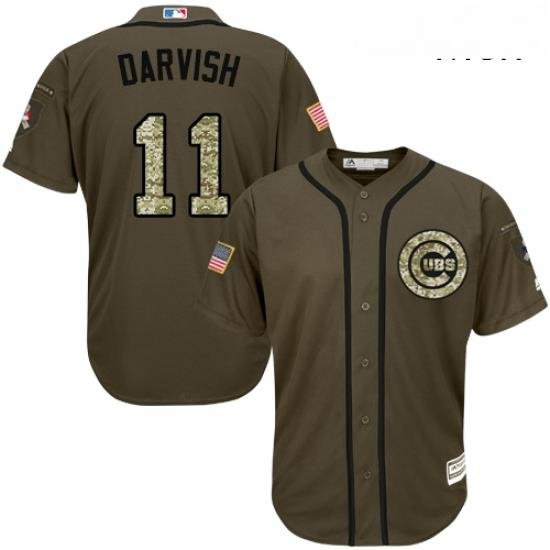 Mens Majestic Chicago Cubs 11 Yu Darvish Authentic Green Salute to Service MLB Jersey