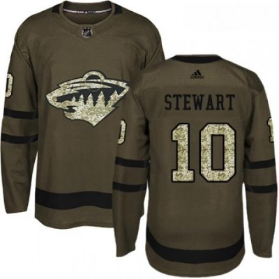 Youth Adidas Minnesota Wild 10 Chris Stewart Authentic Green Salute to Service NHL Jersey