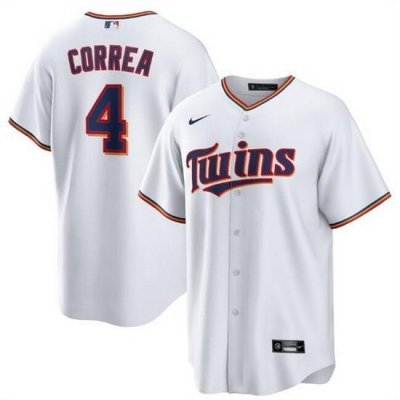 Men Minnesota TWins 4 Carlos Correa White Cool Base Stitched jersey