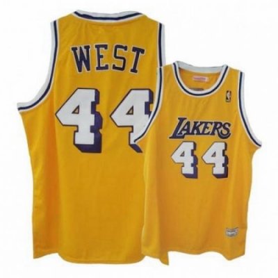 Mens Mitchell and Ness Los Angeles Lakers 44 Jerry West Swingman Gold Throwback NBA Jersey