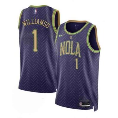 Men New Orleans Pelicans 1 Zion Williamson Purple 2024 25 City Ediiton Stitched Basketball Jersey