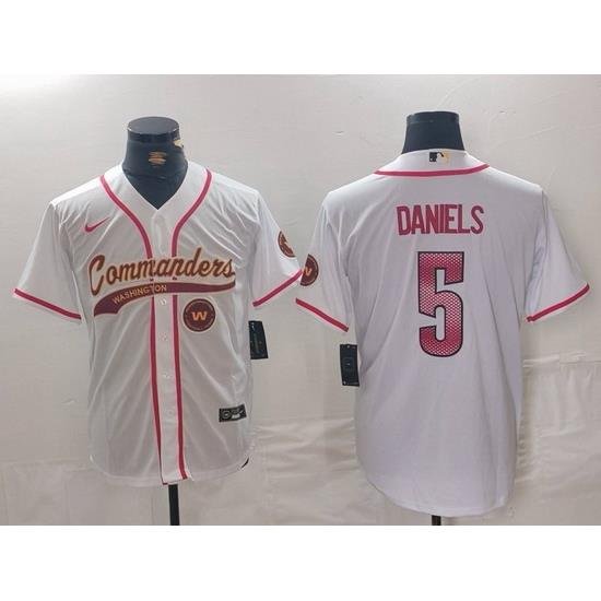 Men Washington Commanders 5 Jayden Daniels White With Patch Cool Base Stitched Baseball Jersey 5