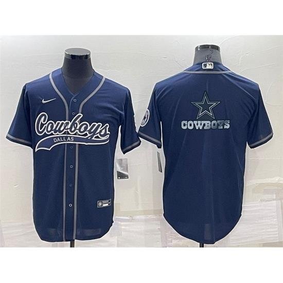 Men Dallas Cowboys Navy Team Big Logo With Patch Cool Base Stitched Baseball Jersey