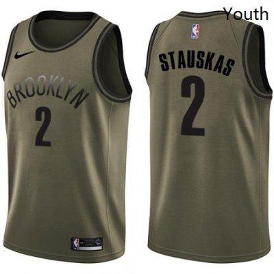 Youth Nike Brooklyn Nets 2 Nik Stauskas Swingman Green Salute to Service NBA Jersey