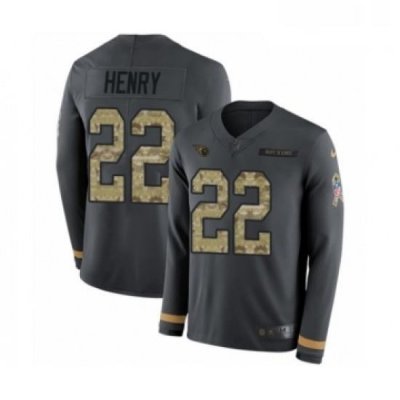 Mens Nike Tennessee Titans 22 Derrick Henry Limited Black Salute to Service Therma Long Sleeve NFL Jersey