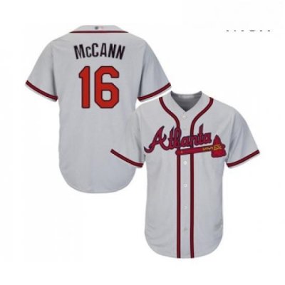 Mens Atlanta Braves 16 Brian McCann Replica Grey Road Cool Base Baseball Jersey