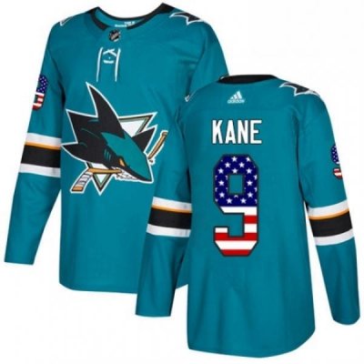 Mens Adidas San Jose Sharks 9 Evander Kane Authentic Teal Green USA Flag Fashion NHL Jersey