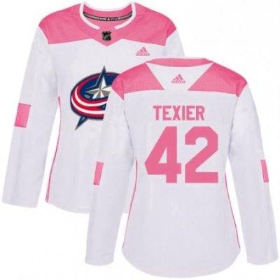 Womens Adidas Columbus Blue Jackets 42 Alexandre Texier Authentic WhitePink Fashion NHL Jersey