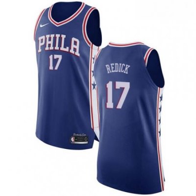 Mens Nike Philadelphia 76ers 17 JJ Redick Authentic Blue Road NBA Jersey Icon Edition