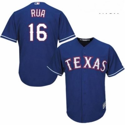 Mens Majestic Texas Rangers 16 Ryan Rua Replica Royal Blue Alternate 2 Cool Base MLB Jersey