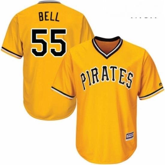 Mens Majestic Pittsburgh Pirates 55 Josh Bell Replica Gold Alternate Cool Base MLB Jersey