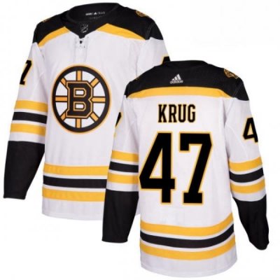 Mens Adidas Boston Bruins 47 Torey Krug Authentic White Away NHL Jersey