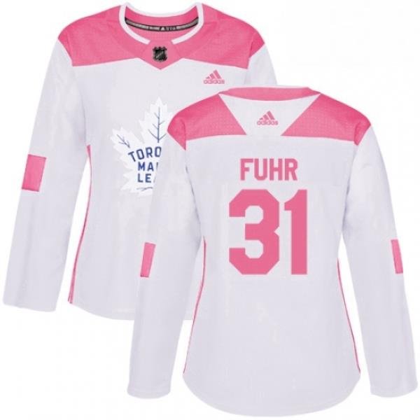 Womens Adidas Toronto Maple Leafs 31 Grant Fuhr Authentic WhitePink Fashion NHL Jersey