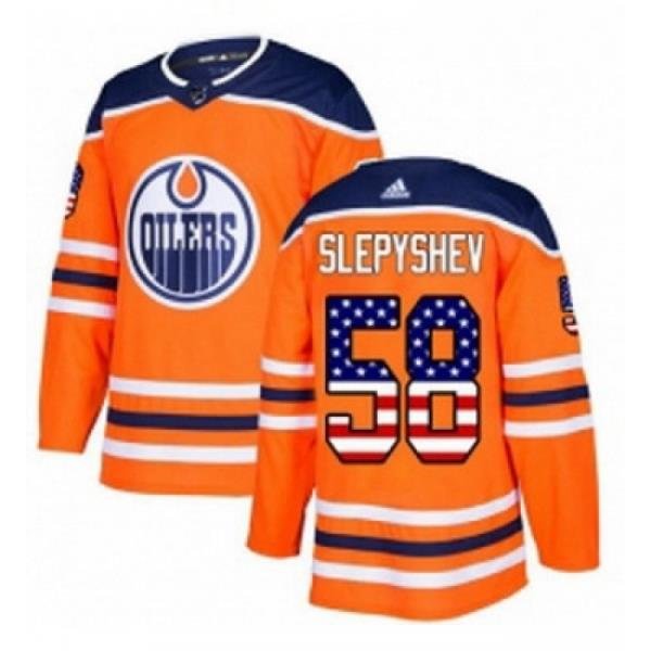 Youth Adidas Edmonton Oilers 58 Anton Slepyshev Authentic Orange USA Flag Fashion NHL Jersey