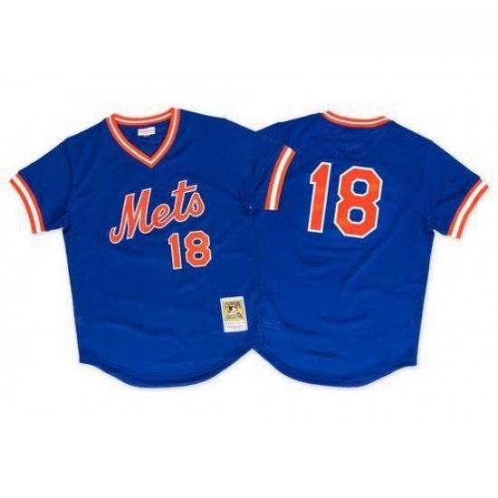 Mens Mitchell and Ness 1986 NeW York Mets 18 Darryl StraWberry Replica Royal Blue ThroWback MLB Jersey