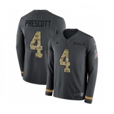 Mens Nike Dallas CoWboys 4 Dak Prescott Limited Black Salute to Service Therma Long Sleeve NFL Jersey