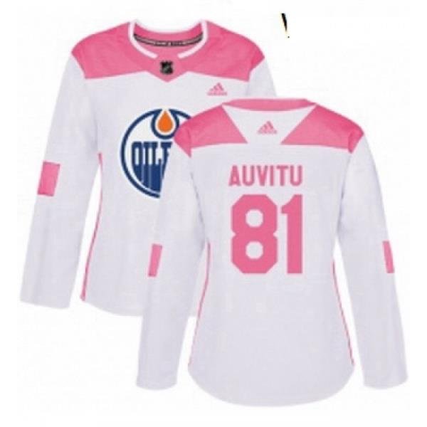 Womens Adidas Edmonton Oilers 81 Yohann Auvitu Authentic WhitePink Fashion NHL Jersey