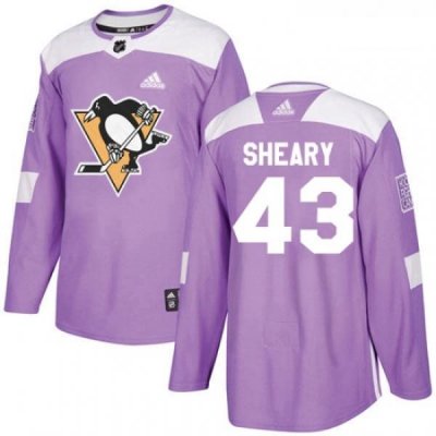 Youth Adidas Pittsburgh Penguins 43 Conor Sheary Authentic Purple Fights Cancer Practice NHL Jersey