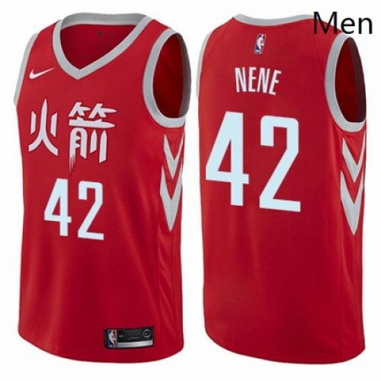 Mens Nike Houston Rockets 42 Nene Swingman Red NBA Jersey City Edition