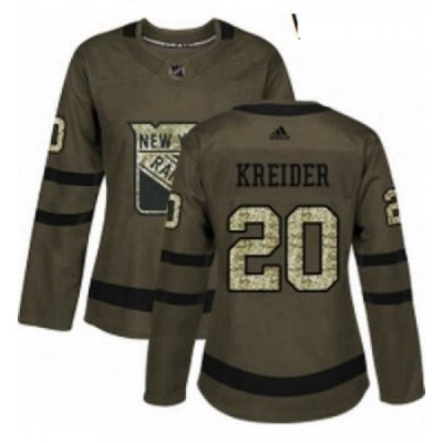 Womens Adidas New York Rangers 20 Chris Kreider Authentic Green Salute to Service NHL Jersey