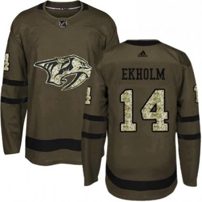 Mens Adidas Nashville Predators 14 Mattias Ekholm Authentic Green Salute to Service NHL Jersey