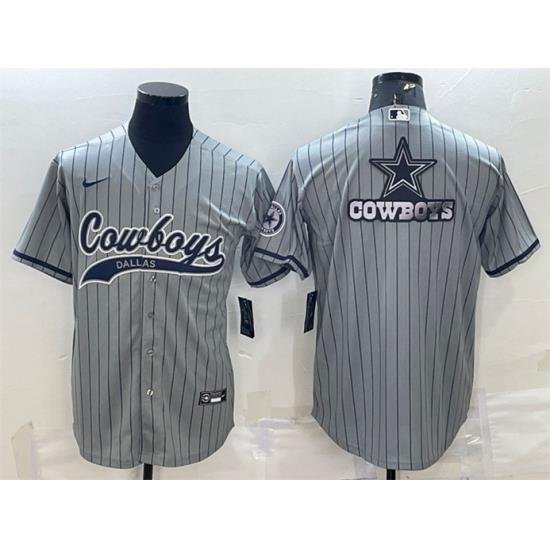 Men Dallas Cowboys Grey Team Big Logo With Patch Cool Base Stitched Baseball Jersey