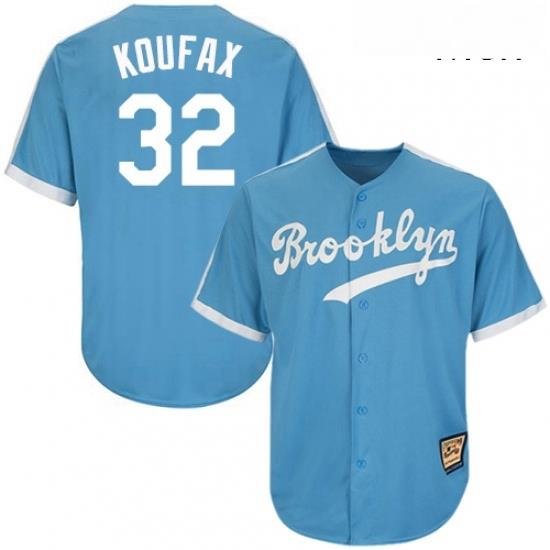 Mens Mitchell and Ness Los Angeles Dodgers 32 Sandy Koufax Authentic Light Blue Throwback MLB Jersey