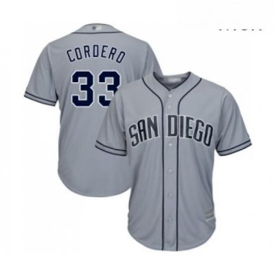 Mens San Diego Padres 33 Franchy Cordero Replica Grey Road Cool Base Baseball Jersey