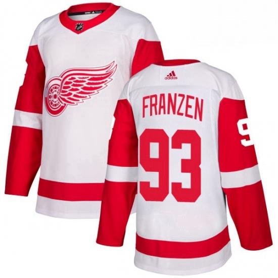 Mens Adidas Detroit Red Wings 93 Johan Franzen Authentic White Away NHL Jersey