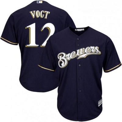 Youth Majestic Milwaukee Brewers 12 Stephen Vogt Authentic Navy Blue Alternate Cool Base MLB Jersey