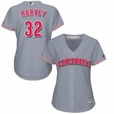 Womens Majestic Cincinnati Reds 32 Matt Harvey Replica Grey Road Cool Base MLB Jersey