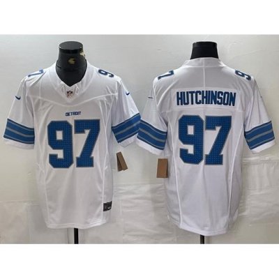 Men Detroit Lions 97 Aidan Hutchinson White 2024 F U S E  Vapor Limited Stitched Jersey