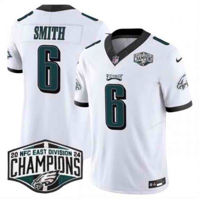 Men Philadelphia Eagles 6 DeVonta Smith White 2024 NFC East Champions F U S E  Vapor Untouchable Limited Stitched Football Jersey