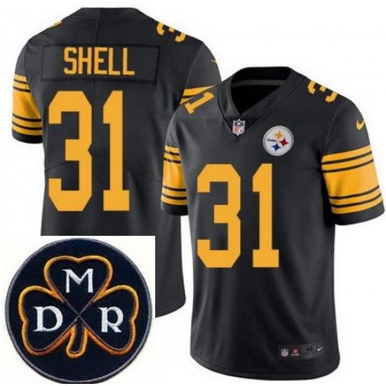 Men's Nike Pittsburgh Steelers #31 Donnie Shell Elite Black Rush NFL MDR Dan Rooney Patch Jersey