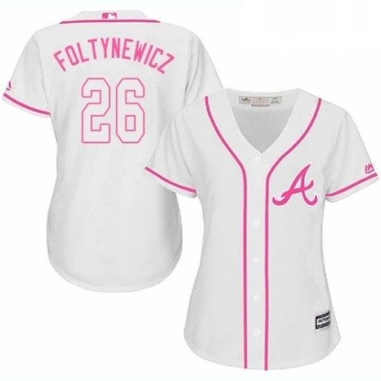 Womens Majestic Atlanta Braves 26 Mike Foltynewicz Authentic White Fashion Cool Base MLB Jersey