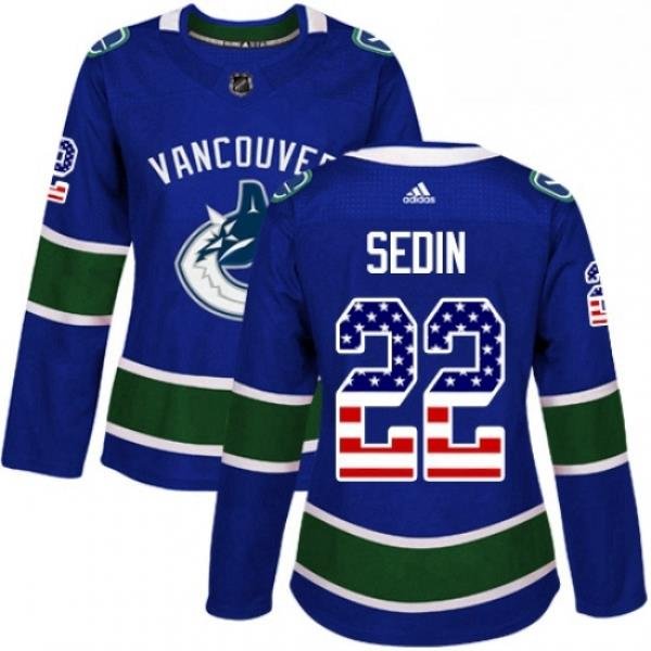 Womens Adidas Vancouver Canucks 22 Daniel Sedin Authentic Blue USA Flag Fashion NHL Jersey