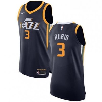 Mens Nike Utah Jazz 3 Ricky Rubio Authentic Navy Blue Road NBA Jersey Icon Edition