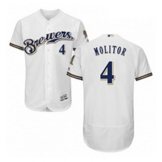 Mens Majestic MilWaukee BreWers 4 Paul Molitor White Alternate Flex Base Authentic Collection MLB Jersey