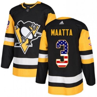 Mens Adidas Pittsburgh Penguins 3 Olli Maatta Authentic Black USA Flag Fashion NHL Jersey