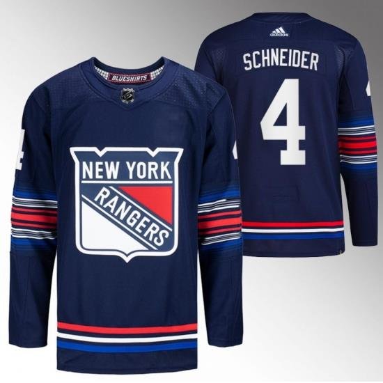 Men New York Rangers 4 Braden Schneider Navy Stitched Jersey