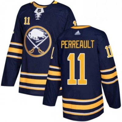 Mens Adidas Buffalo Sabres 11 Gilbert Perreault Authentic Navy Blue Home NHL Jersey