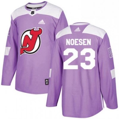 Mens Adidas New Jersey Devils 23 Stefan Noesen Authentic Purple Fights Cancer Practice NHL Jersey