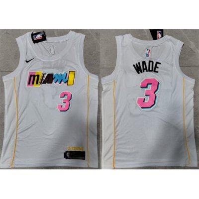 Men Miami Heat 3 Dwyane Wade 2022 23 White City Edition Stitched Jersey