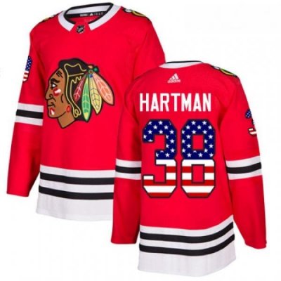 Youth Adidas Chicago Blackhawks 38 Ryan Hartman Authentic Red USA Flag Fashion NHL Jersey